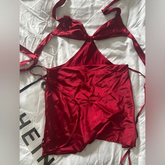 SHEIN VCAY Tie Backless Halter Neck Dress Burgundy Size S OFFER PRICE MUST GO - Picture 3 of 13